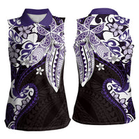 Monstera Plumeria Flowers Purple Women Sleeveless Polo Shirt Polynesian Pattern LT01 - Polynesian Pride