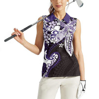 Monstera Plumeria Flowers Purple Women Sleeveless Polo Shirt Polynesian Pattern LT01 - Polynesian Pride