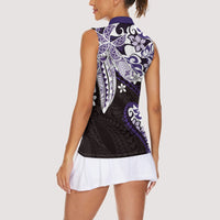 Monstera Plumeria Flowers Purple Women Sleeveless Polo Shirt Polynesian Pattern LT01 - Polynesian Pride