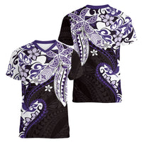 Monstera Plumeria Flowers Purple Women V-Neck T-Shirt Polynesian Pattern LT01 - Polynesian Pride