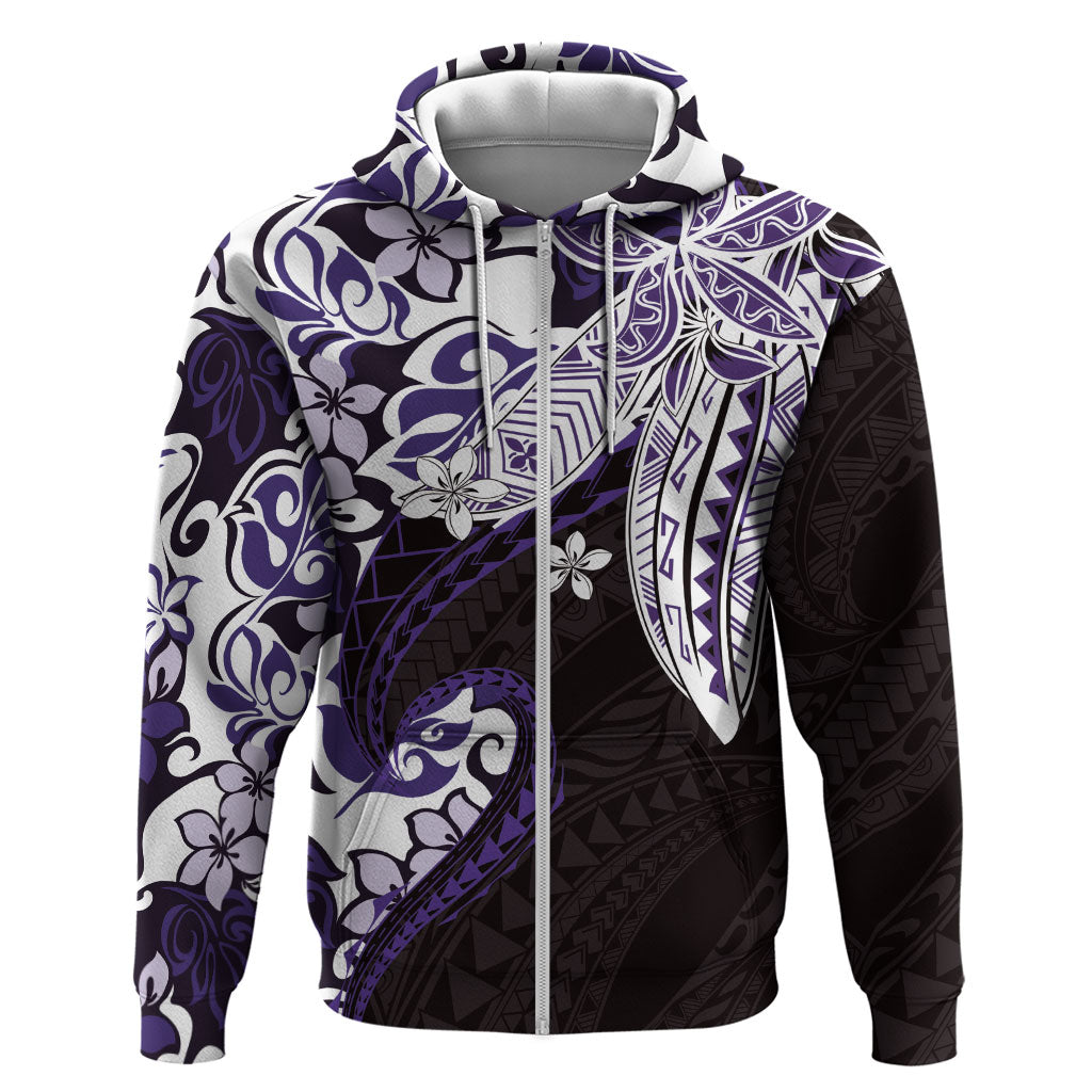 Monstera Plumeria Flowers Purple Zip Hoodie Polynesian Pattern LT01 Zip Hoodie Purple - Polynesian Pride
