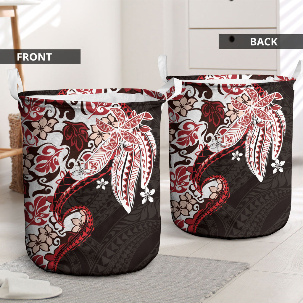 Monstera Plumeria Flowers Red Laundry Basket Polynesian Pattern LT01 - Polynesian Pride