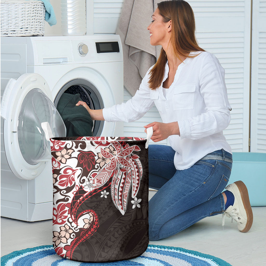 Monstera Plumeria Flowers Red Laundry Basket Polynesian Pattern LT01 - Polynesian Pride