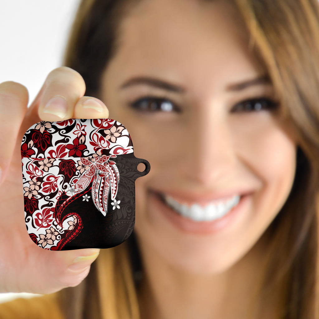 Monstera Plumeria Flowers Red AirPods Case Polynesian Pattern LT01 - Polynesian Pride