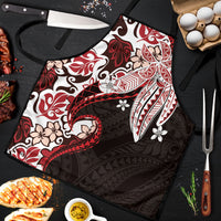Monstera Plumeria Flowers Red Apron Polynesian Pattern LT01 Red - Polynesian Pride