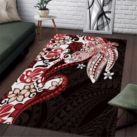 Monstera Plumeria Flowers Red Area Rug Polynesian Pattern LT01 Red - Polynesian Pride