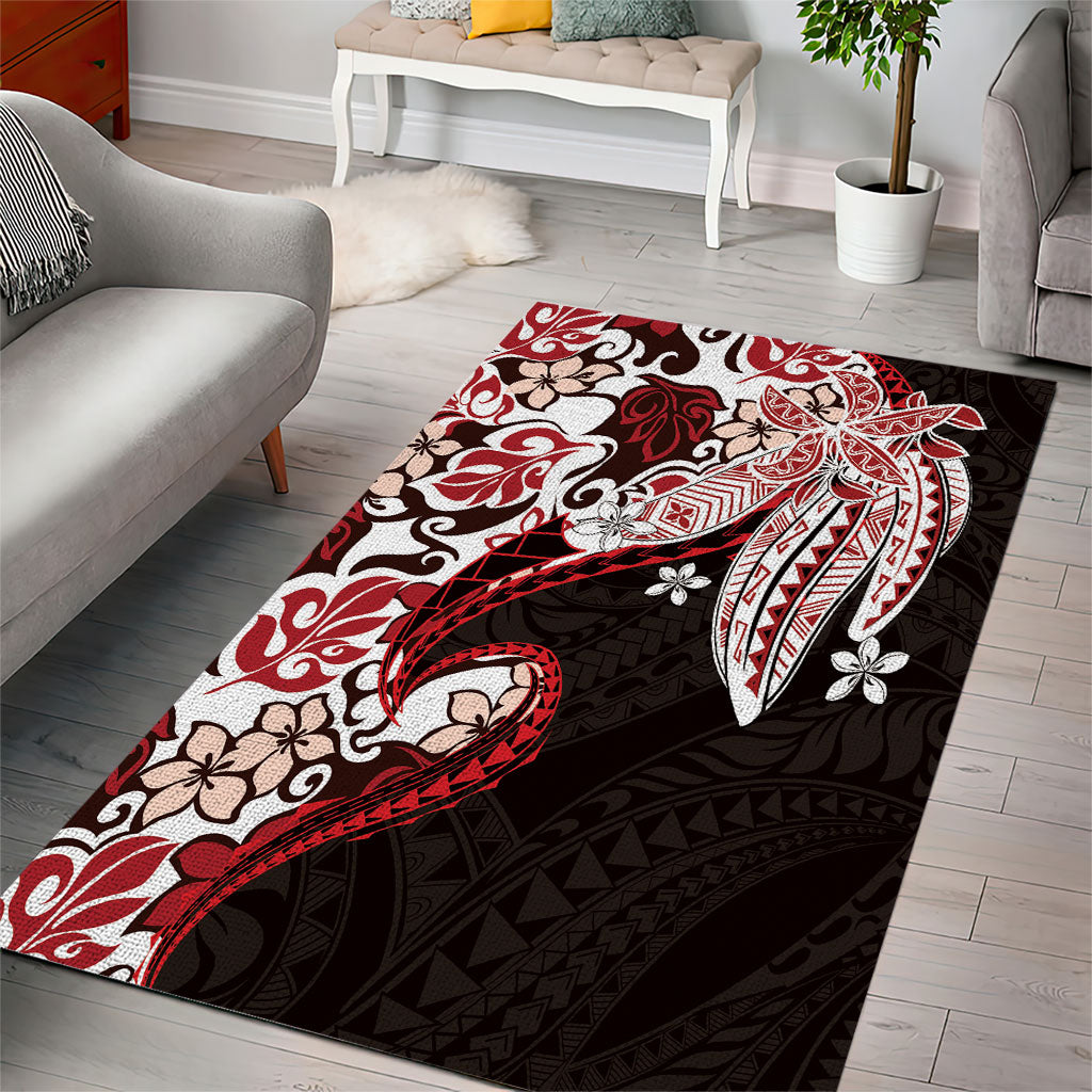 Monstera Plumeria Flowers Red Area Rug Polynesian Pattern LT01 - Polynesian Pride