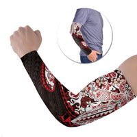 Monstera Plumeria Flowers Red Arm Sleeves Polynesian Pattern LT01 Set of 2 Red - Polynesian Pride