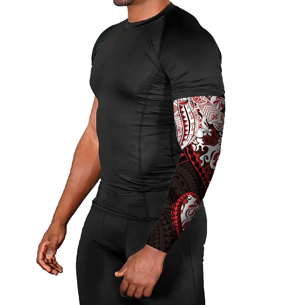 Monstera Plumeria Flowers Red Arm Sleeves Polynesian Pattern LT01 - Polynesian Pride