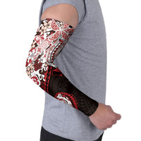 Monstera Plumeria Flowers Red Arm Sleeves Polynesian Pattern LT01 - Polynesian Pride