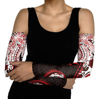 Monstera Plumeria Flowers Red Arm Sleeves Polynesian Pattern LT01 - Polynesian Pride