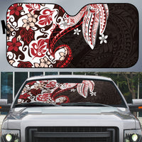 Monstera Plumeria Flowers Red Auto Sun Shade Polynesian Pattern LT01 Red - Polynesian Pride
