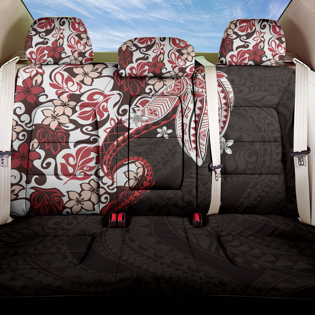 Monstera Plumeria Flowers Red Back Car Seat Cover Polynesian Pattern LT01 One Size Red - Polynesian Pride