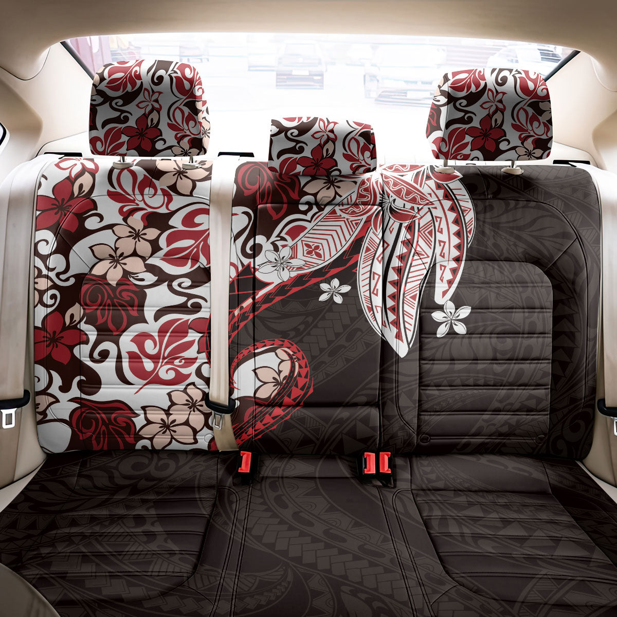 Monstera Plumeria Flowers Red Back Car Seat Cover Polynesian Pattern LT01 - Polynesian Pride