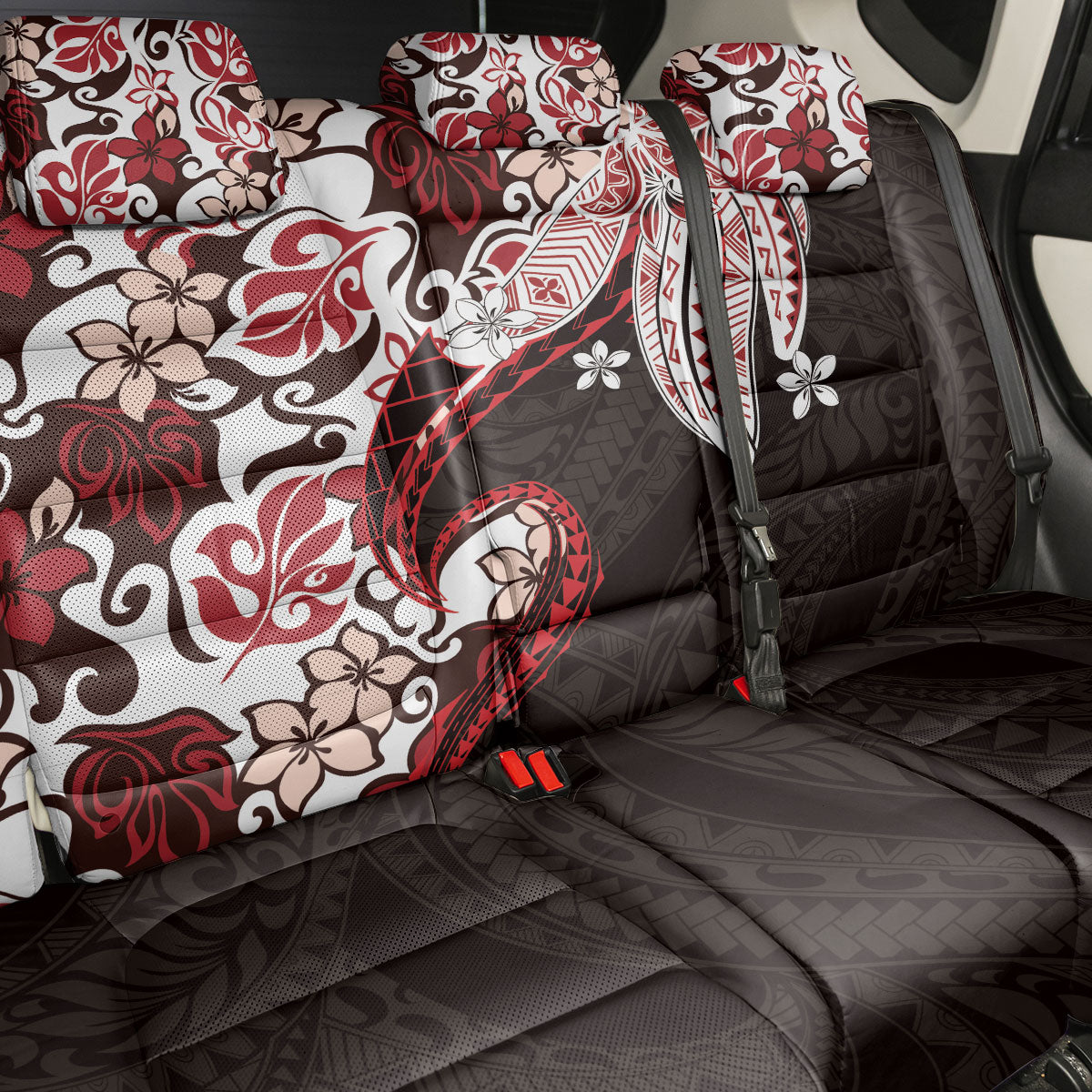 Monstera Plumeria Flowers Red Back Car Seat Cover Polynesian Pattern LT01 - Polynesian Pride
