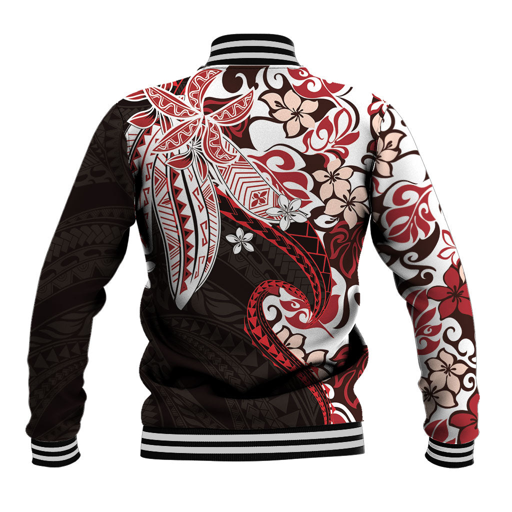 Monstera Plumeria Flowers Red Baseball Jacket Polynesian Pattern LT01 - Polynesian Pride