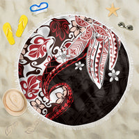 Monstera Plumeria Flowers Red Beach Blanket Polynesian Pattern LT01 One Size 150cm Red - Polynesian Pride