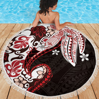 Monstera Plumeria Flowers Red Beach Blanket Polynesian Pattern LT01 - Polynesian Pride