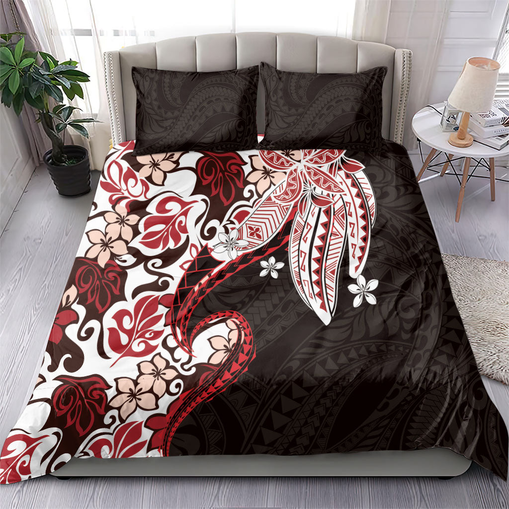 Monstera Plumeria Flowers Red Bedding Set Polynesian Pattern LT01 - Polynesian Pride