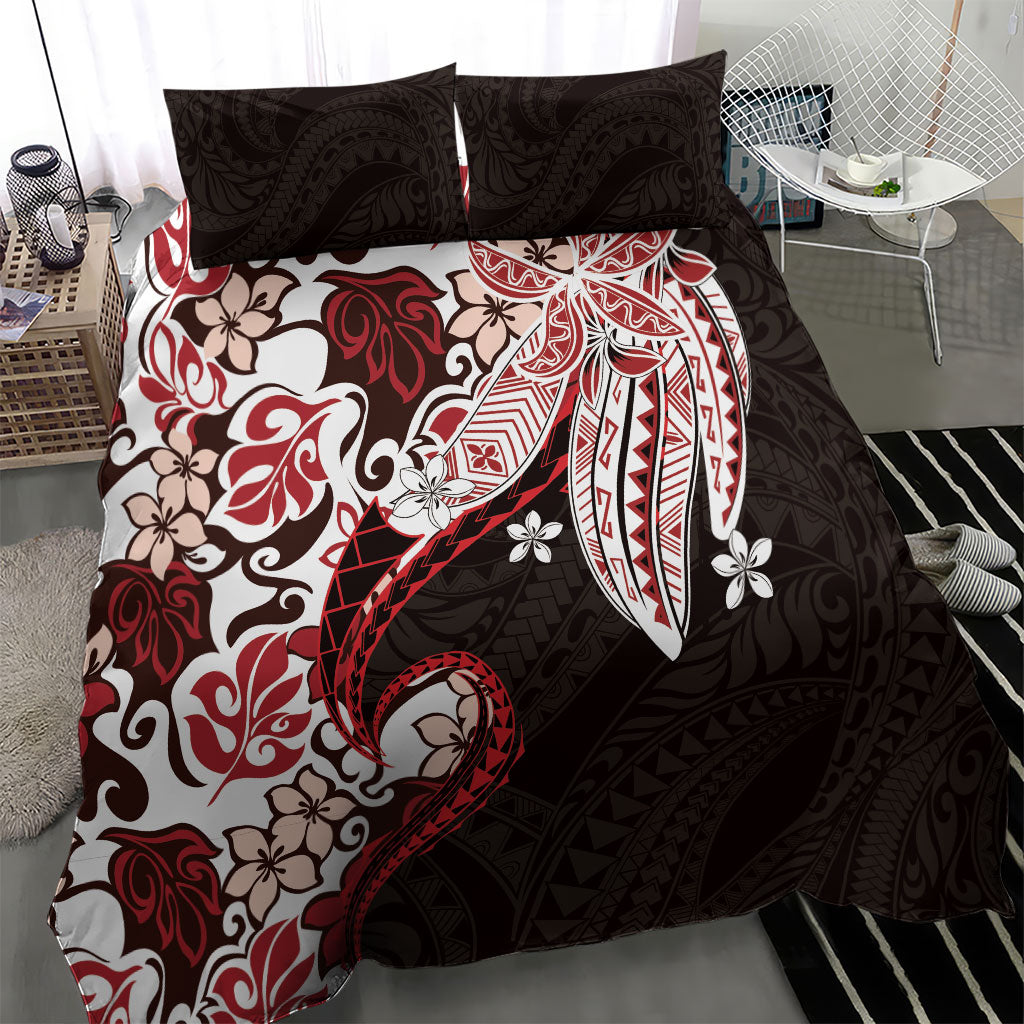 Monstera Plumeria Flowers Red Bedding Set Polynesian Pattern LT01 - Polynesian Pride