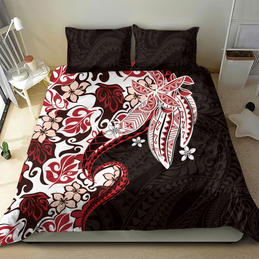 Monstera Plumeria Flowers Red Bedding Set Polynesian Pattern LT01 - Polynesian Pride