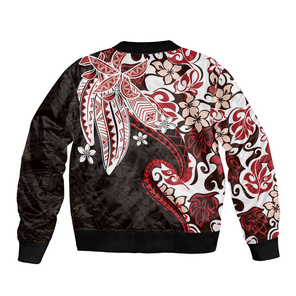 Monstera Plumeria Flowers Red Bomber Jacket Polynesian Pattern LT01 - Polynesian Pride