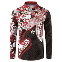 Monstera Plumeria Flowers Red Button Sweatshirt Polynesian Pattern LT01 Red - Polynesian Pride
