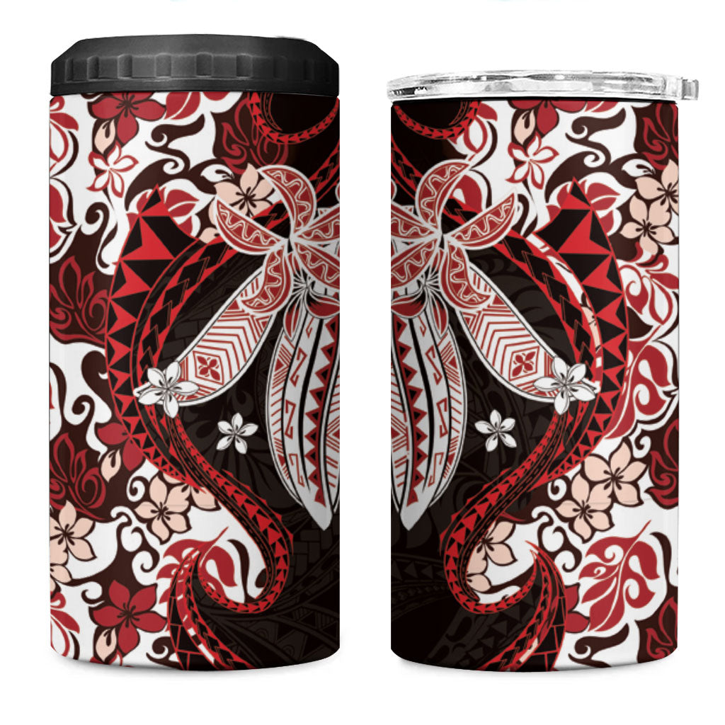 Monstera Plumeria Flowers Red 4 in 1 Can Cooler Tumbler Polynesian Pattern LT01 One Size: 16 oz Red - Polynesian Pride