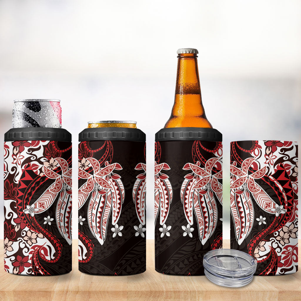Monstera Plumeria Flowers Red 4 in 1 Can Cooler Tumbler Polynesian Pattern LT01 - Polynesian Pride