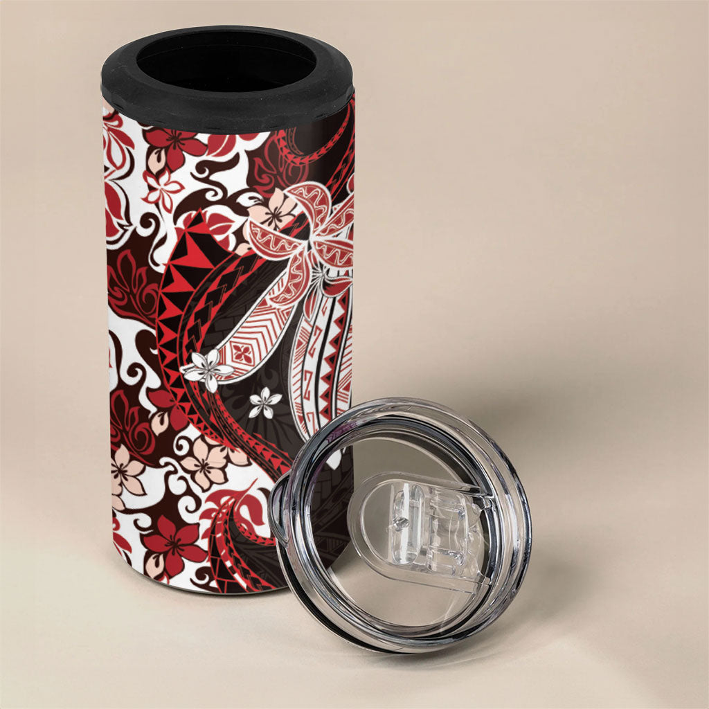 Monstera Plumeria Flowers Red 4 in 1 Can Cooler Tumbler Polynesian Pattern LT01 - Polynesian Pride
