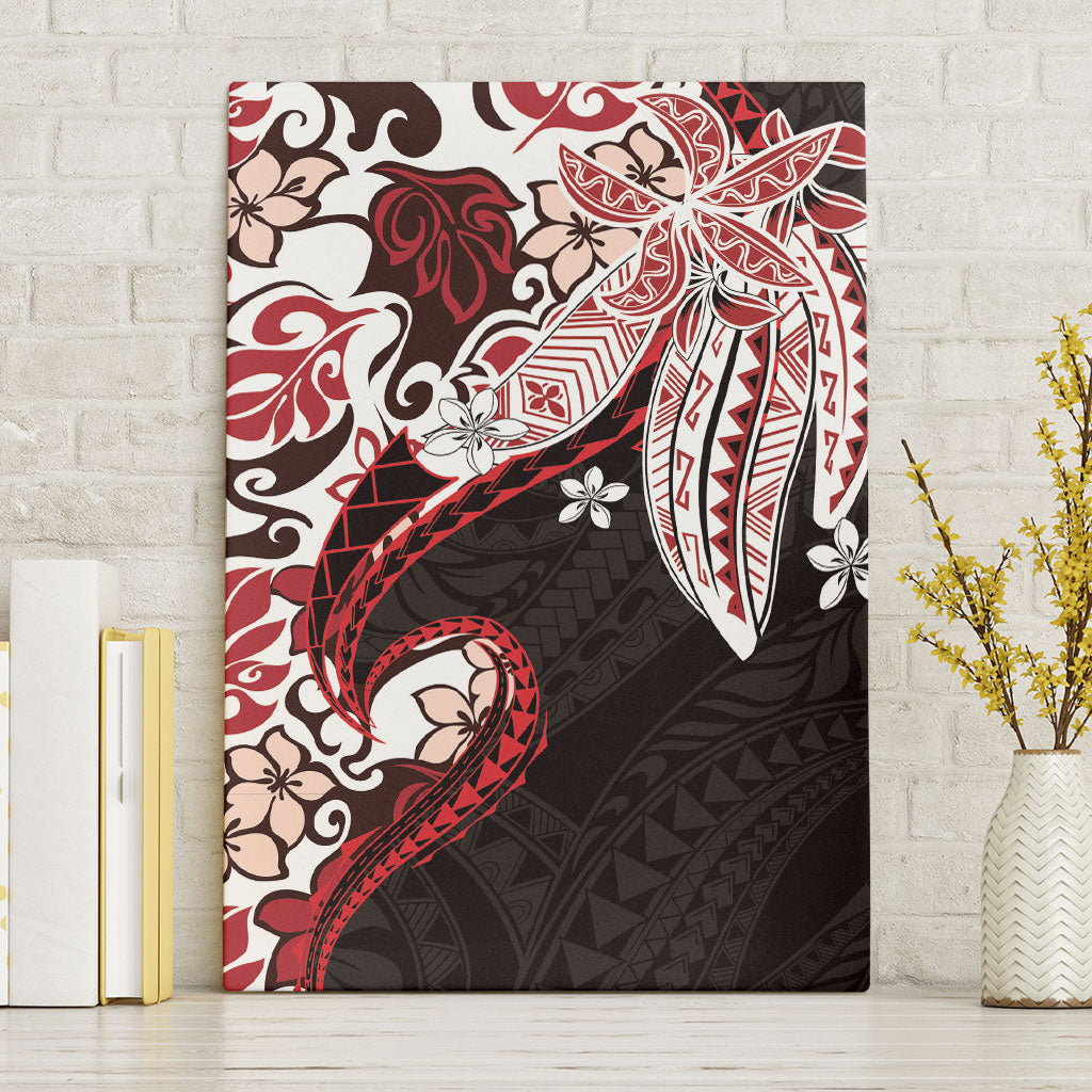 Monstera Plumeria Flowers Red Canvas Wall Art Polynesian Pattern LT01 Without Frame Red - Polynesian Pride