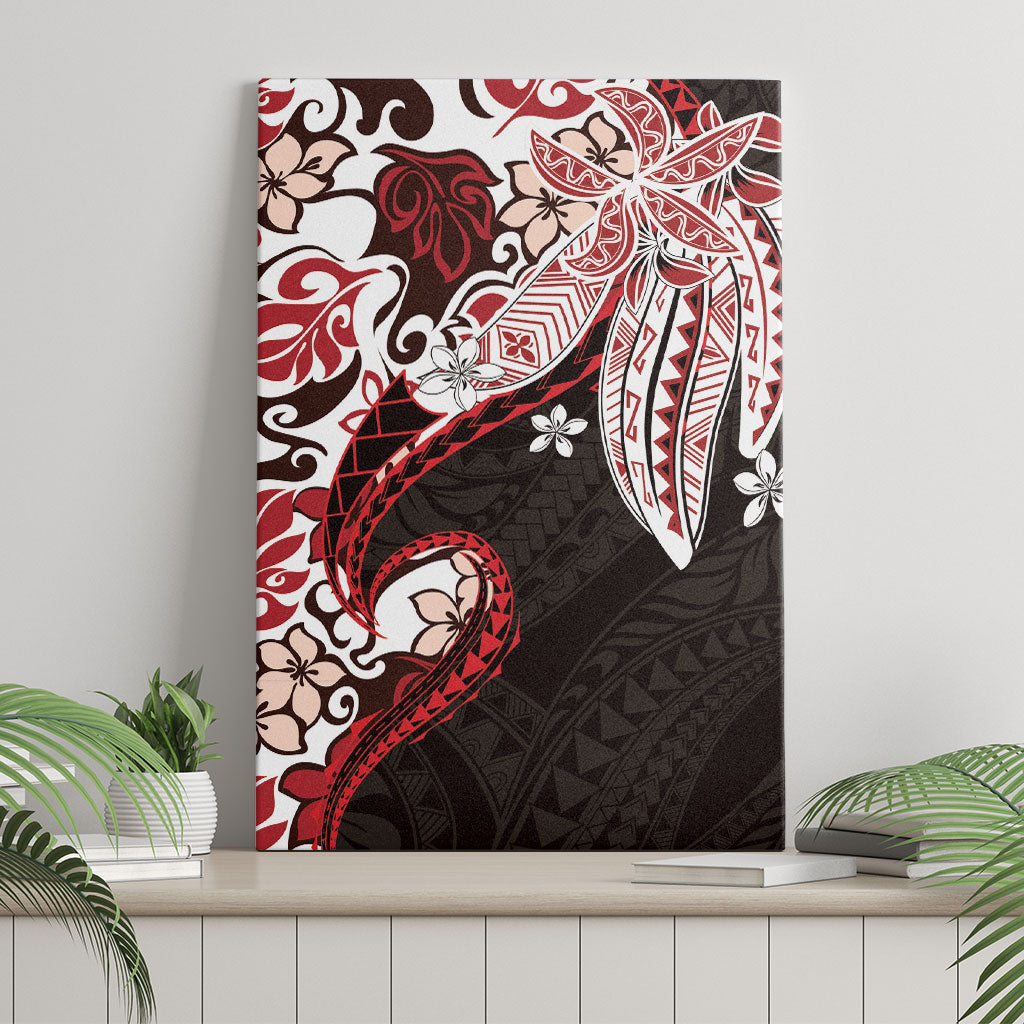 Monstera Plumeria Flowers Red Canvas Wall Art Polynesian Pattern LT01 - Polynesian Pride