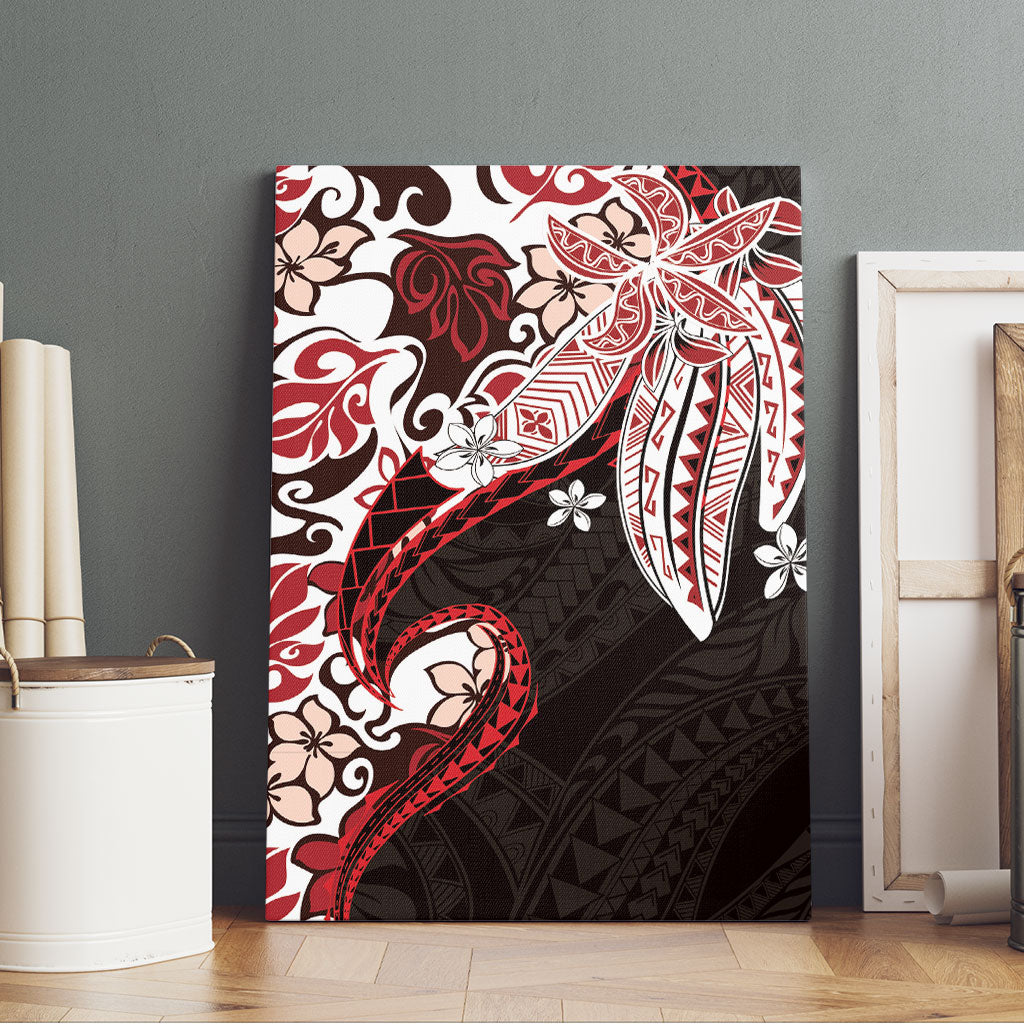 Monstera Plumeria Flowers Red Canvas Wall Art Polynesian Pattern LT01 - Polynesian Pride