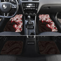 Monstera Plumeria Flowers Red Car Mats Polynesian Pattern LT01 Set 4pcs Red - Polynesian Pride
