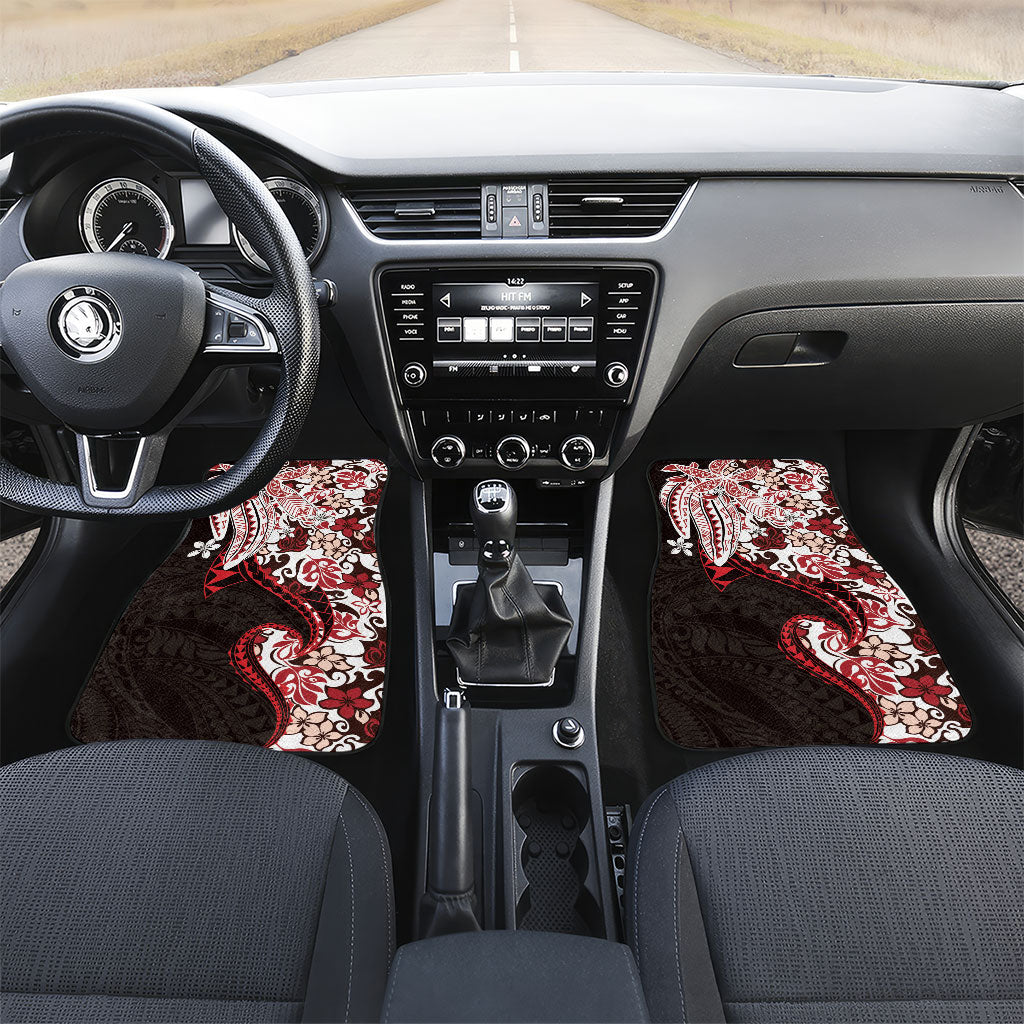 Monstera Plumeria Flowers Red Car Mats Polynesian Pattern LT01 Set 2pcs - Front Red - Polynesian Pride