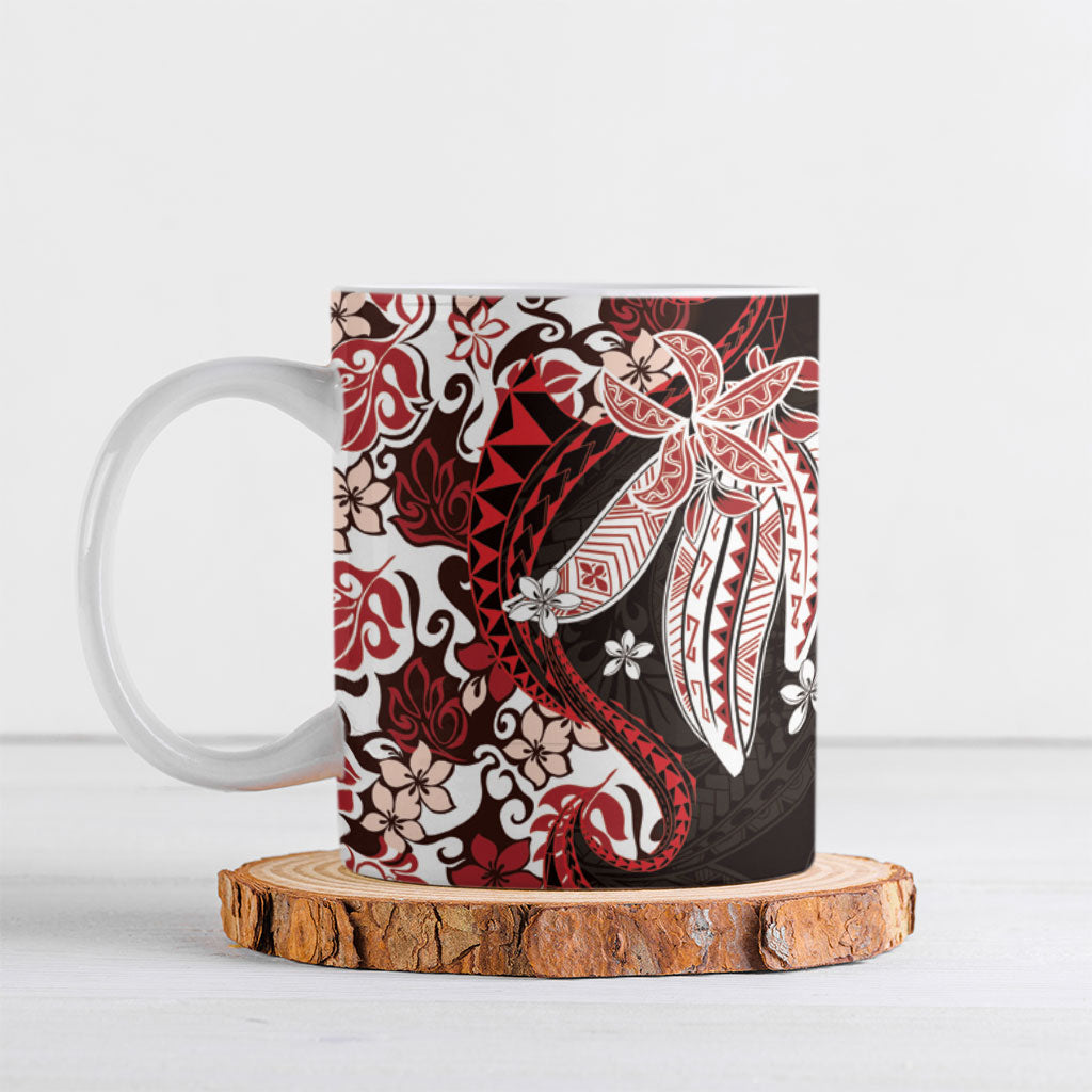 Monstera Plumeria Flowers Red Ceramic Mug Polynesian Pattern LT01 Red - Polynesian Pride