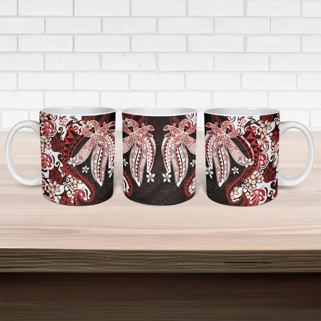 Monstera Plumeria Flowers Red Ceramic Mug Polynesian Pattern LT01 - Polynesian Pride