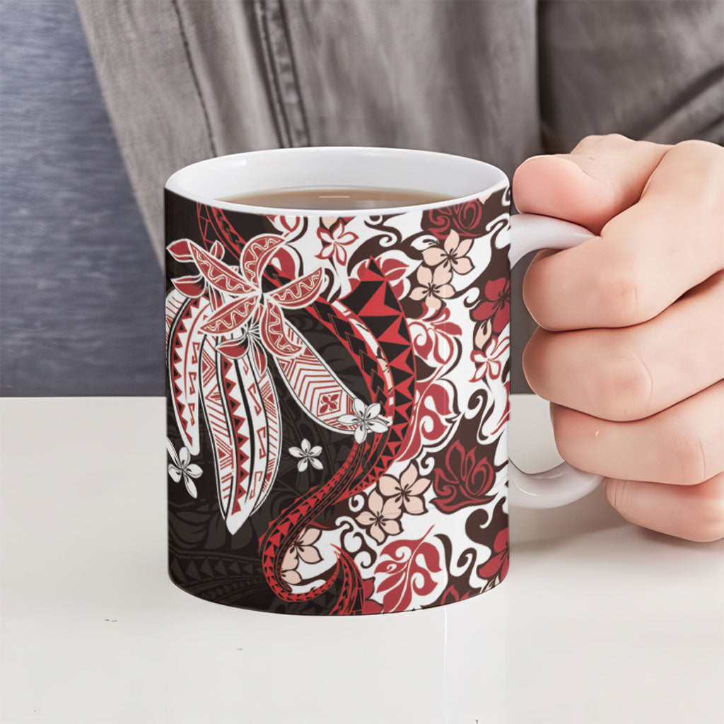 Monstera Plumeria Flowers Red Ceramic Mug Polynesian Pattern LT01 - Polynesian Pride