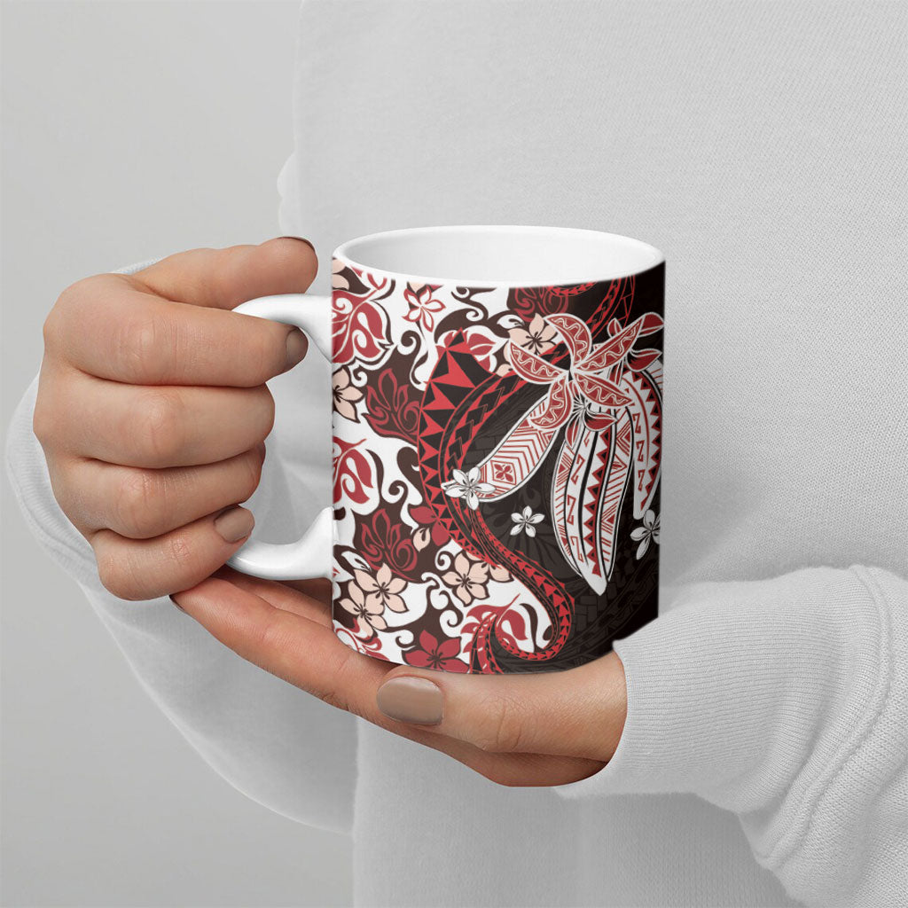 Monstera Plumeria Flowers Red Ceramic Mug Polynesian Pattern LT01 - Polynesian Pride