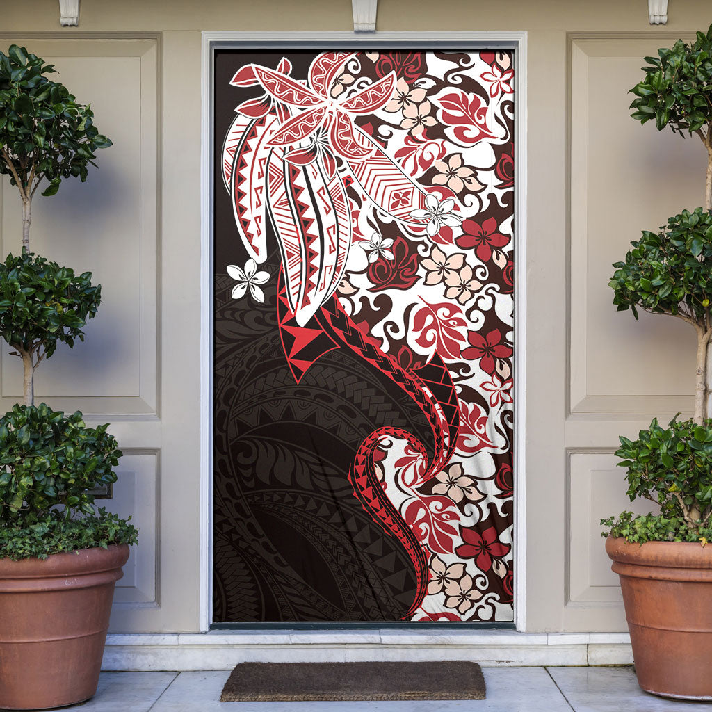 Monstera Plumeria Flowers Red Door Cover Polynesian Pattern LT01 Red - Polynesian Pride