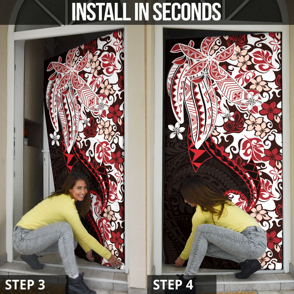 Monstera Plumeria Flowers Red Door Cover Polynesian Pattern LT01 - Polynesian Pride