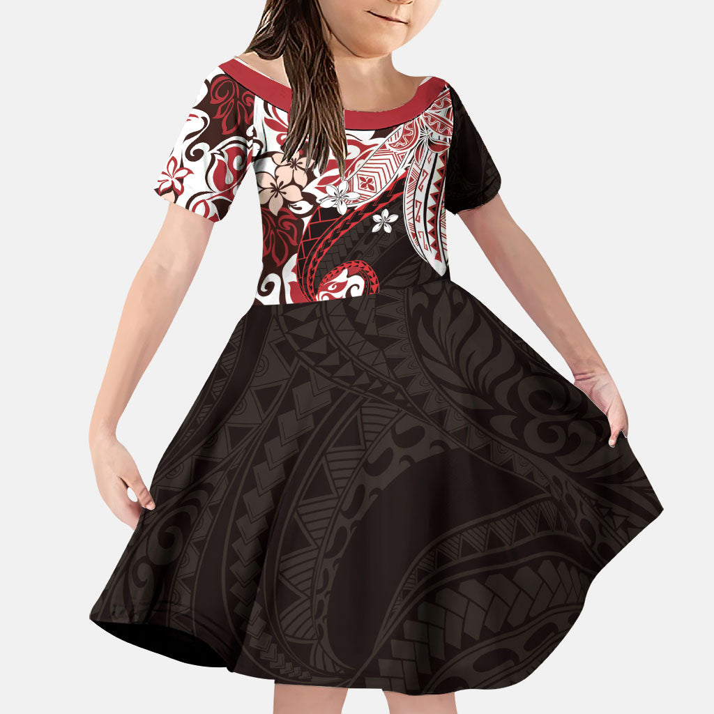 Monstera Plumeria Flowers Red Family Matching Long Sleeve Bodycon Dress and Hawaiian Shirt Polynesian Pattern