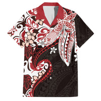 Monstera Plumeria Flowers Red Family Matching Long Sleeve Bodycon Dress and Hawaiian Shirt Polynesian Pattern