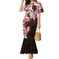 Monstera Plumeria Flowers Red Family Matching Mermaid Dress and Hawaiian Shirt Polynesian Pattern LT01 Mom's Dress Red - Polynesian Pride
