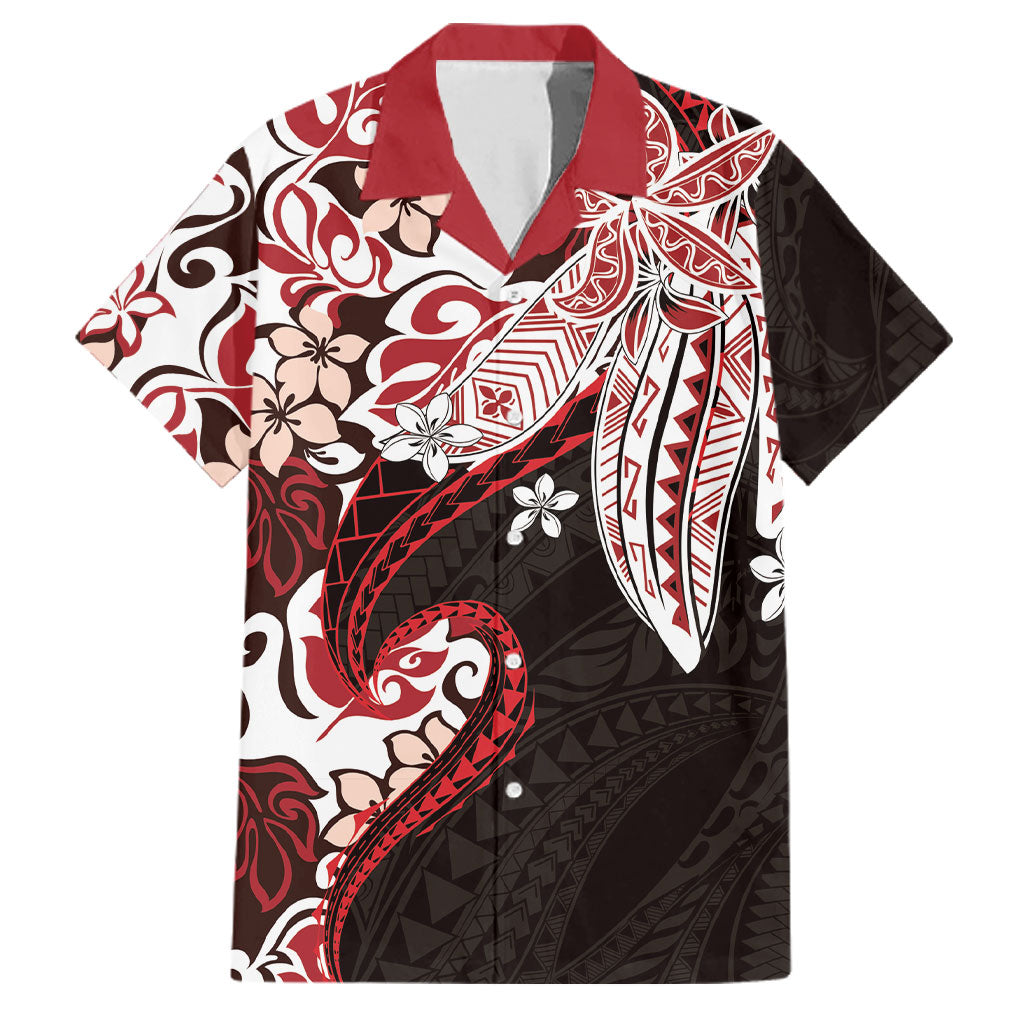 Monstera Plumeria Flowers Red Family Matching Off The Shoulder Long Sleeve Dress and Hawaiian Shirt Polynesian Pattern