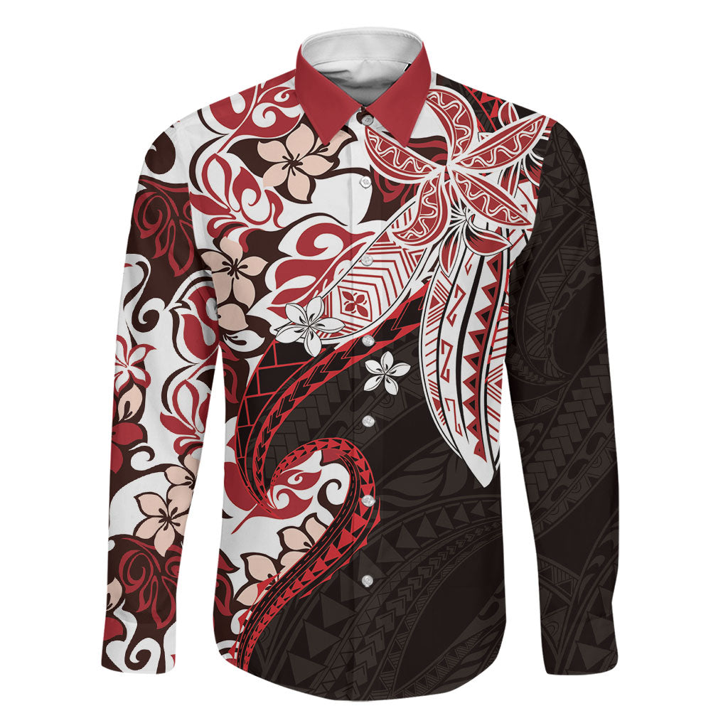 Monstera Plumeria Flowers Red Family Matching Off The Shoulder Long Sleeve Dress and Hawaiian Shirt Polynesian Pattern