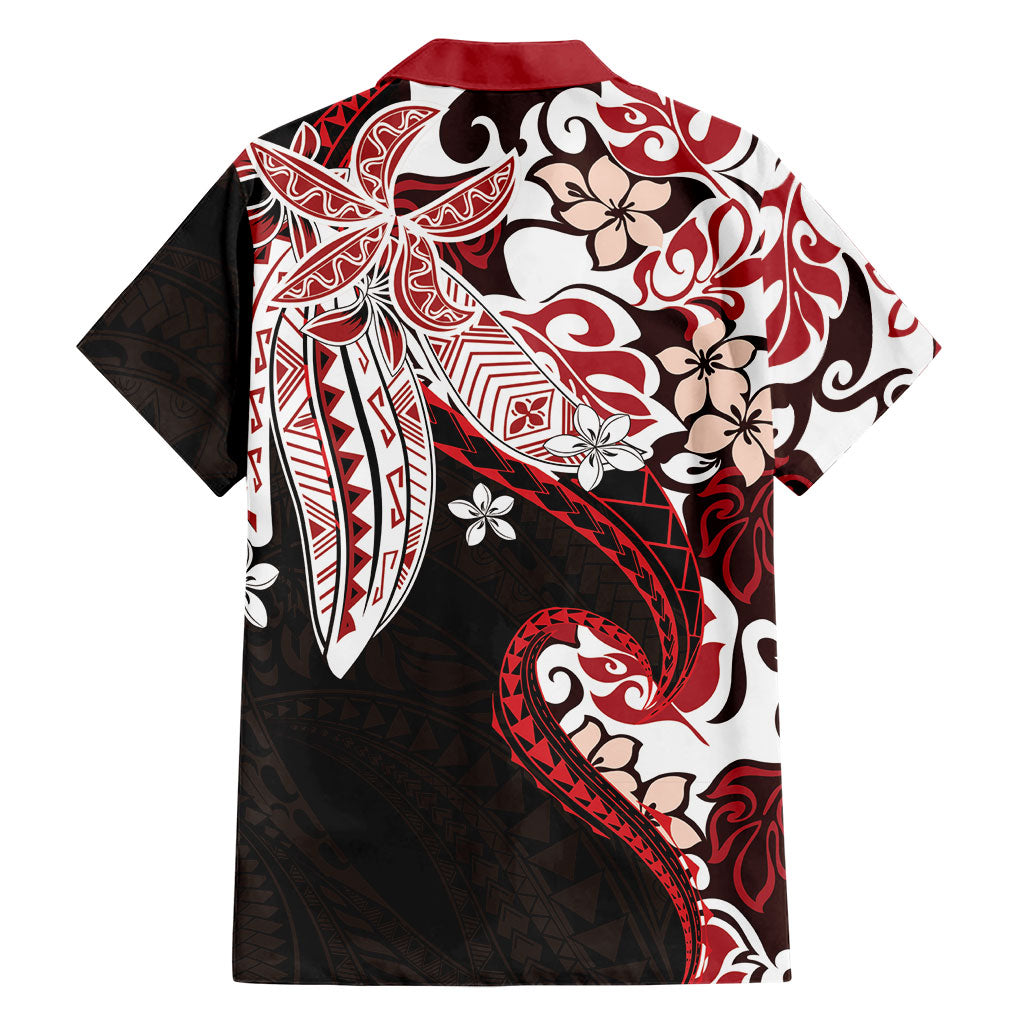 Monstera Plumeria Flowers Red Family Matching Short Sleeve Bodycon Dress and Hawaiian Shirt Polynesian Pattern
