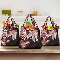 Monstera Plumeria Flowers Red Grocery Bag Polynesian Pattern LT01 3-pack One Size Red - Polynesian Pride