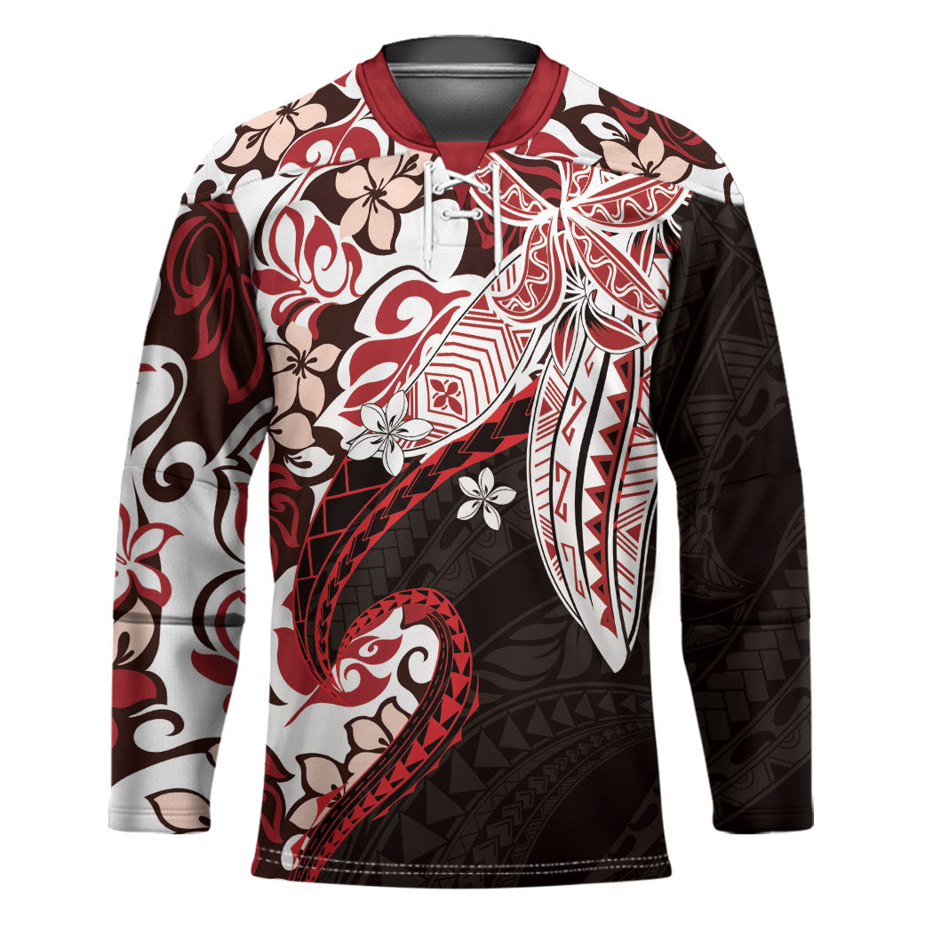 Monstera Plumeria Flowers Red Hockey Jersey Polynesian Pattern LT01 Unisex Red - Polynesian Pride