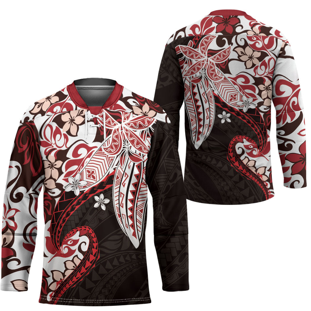 Monstera Plumeria Flowers Red Hockey Jersey Polynesian Pattern LT01 - Polynesian Pride